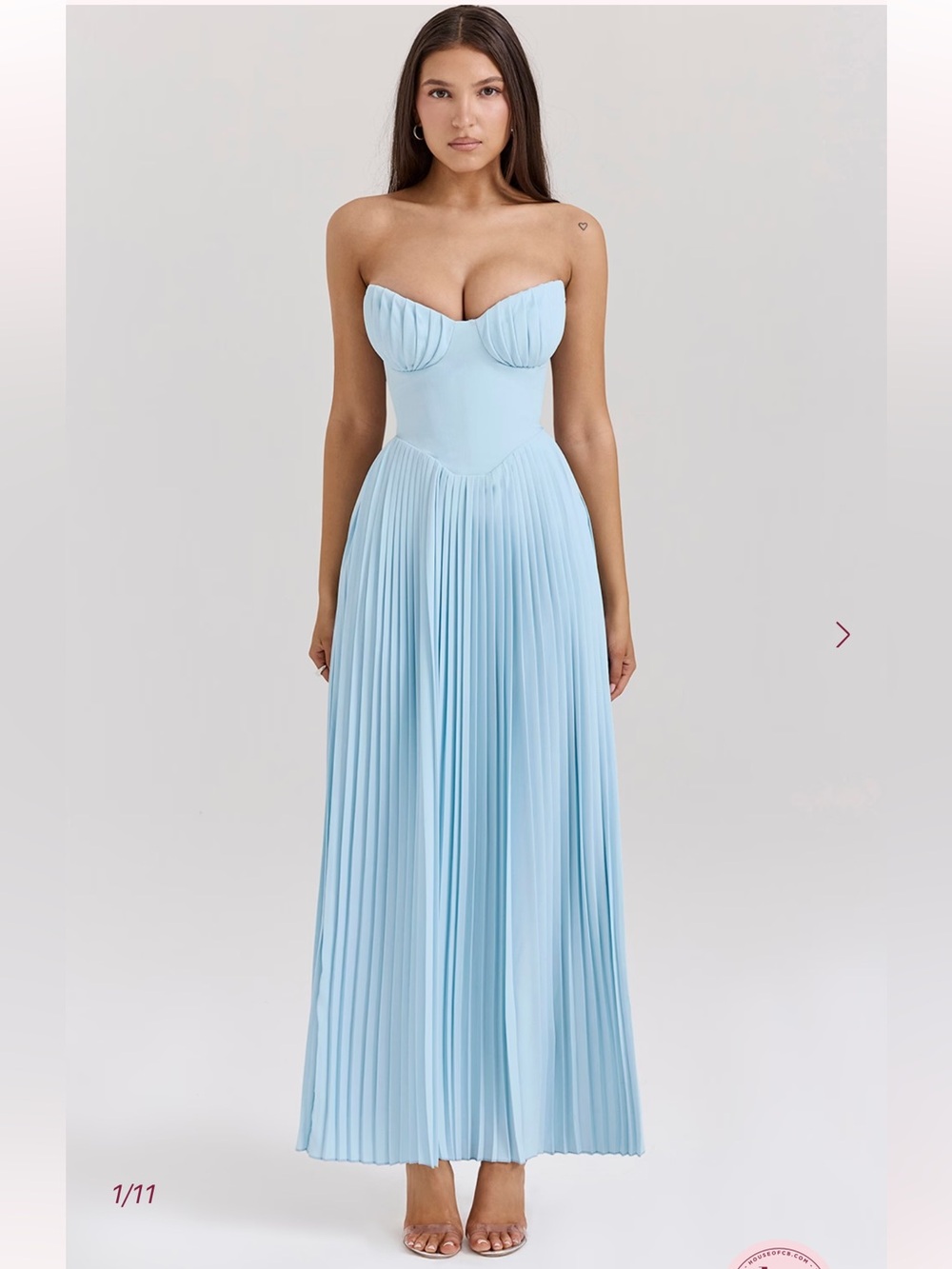 House of CB Strapless Pleated Light Blue Gown - Picture 2 of 12